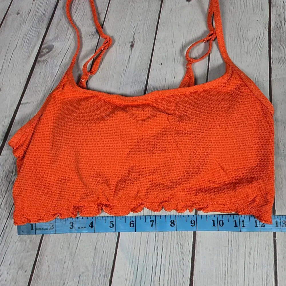 Aerie Textured Orange Scoop‎ Neck Bikini Top M NWT